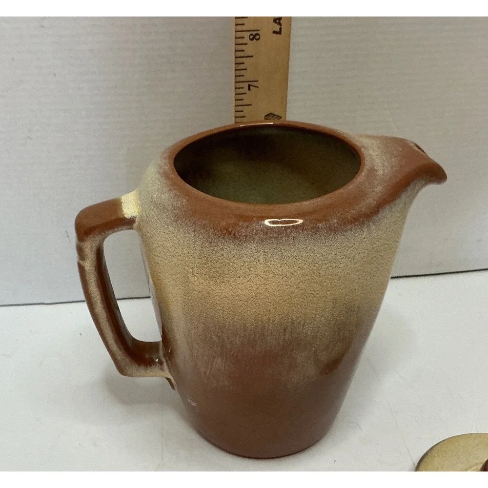 Frankoma Vintage Teapot Two Tone Brown Cream Glaze Mid Century Pottery Lid